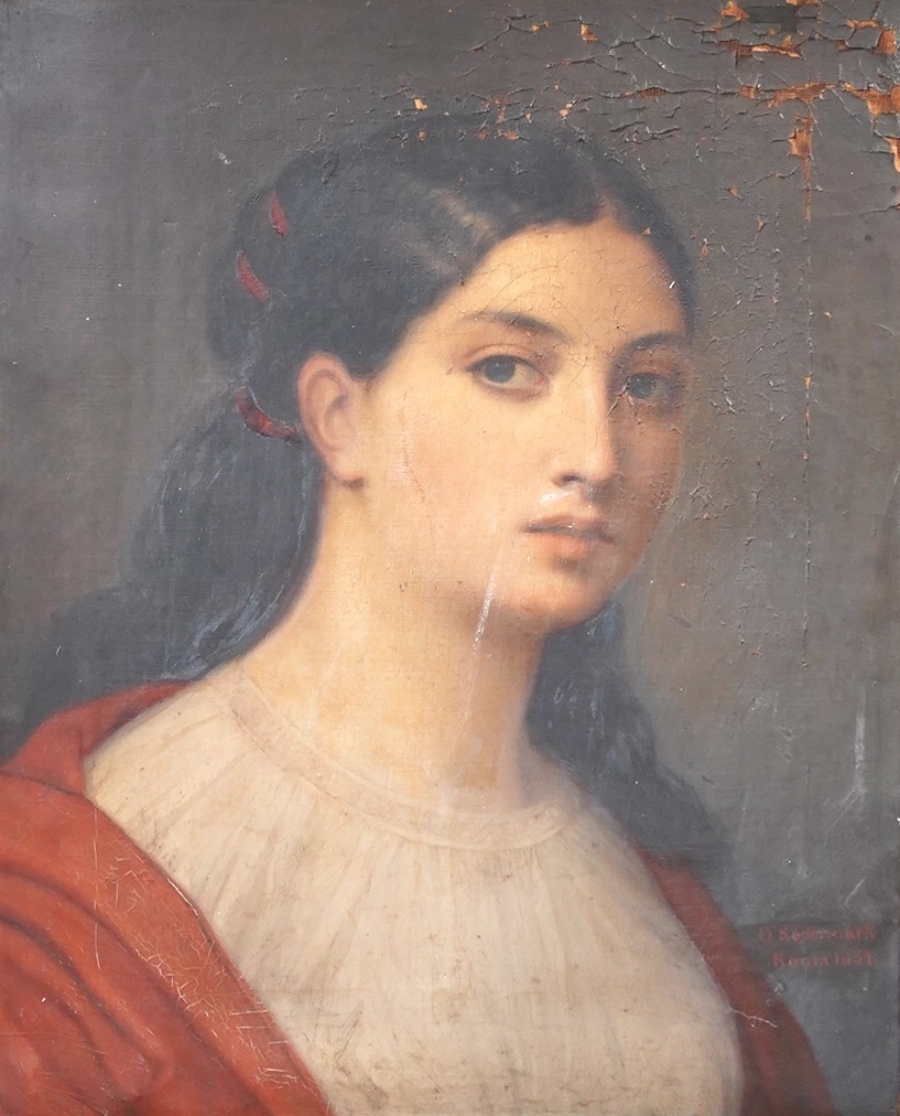 O. Sodermark, Portrait of a young beauty, signed and inscribed Roma and dated 1834, oil on canvas, 52 x 41cm, gilt framed